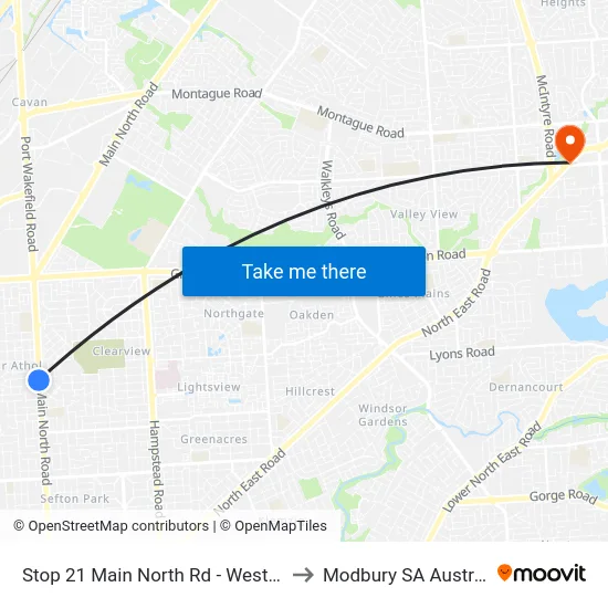 Stop 21 Main North Rd - West side to Modbury SA Australia map
