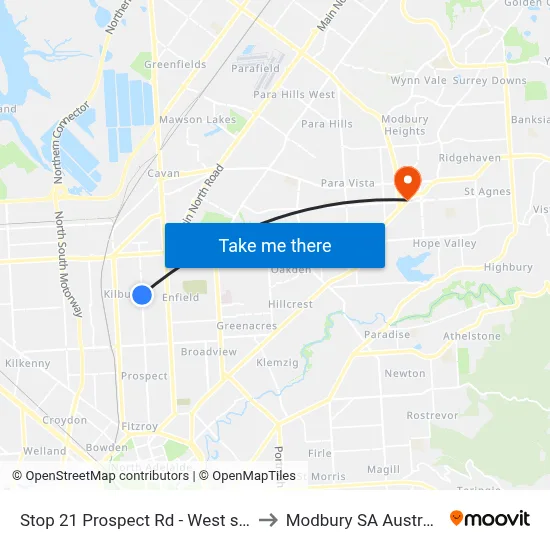 Stop 21 Prospect Rd - West side to Modbury SA Australia map