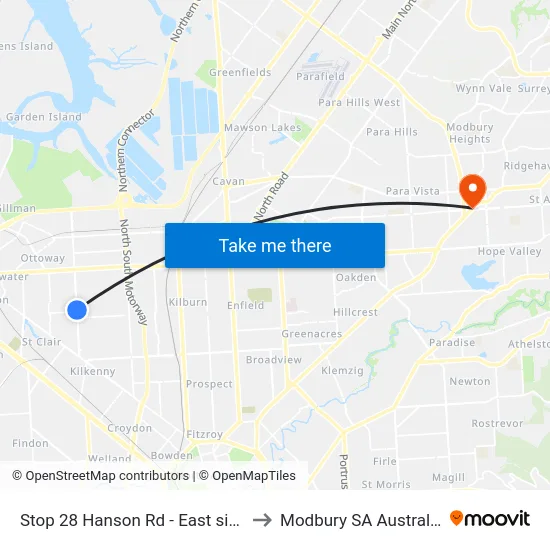 Stop 28 Hanson Rd - East side to Modbury SA Australia map