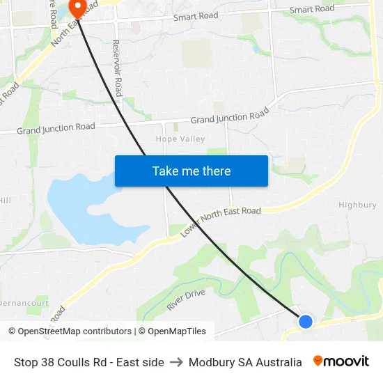 Stop 38 Coulls Rd - East side to Modbury SA Australia map