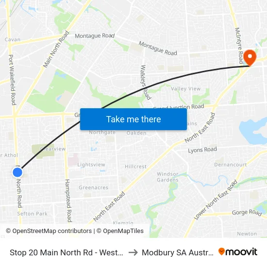 Stop 20 Main North Rd - West side to Modbury SA Australia map