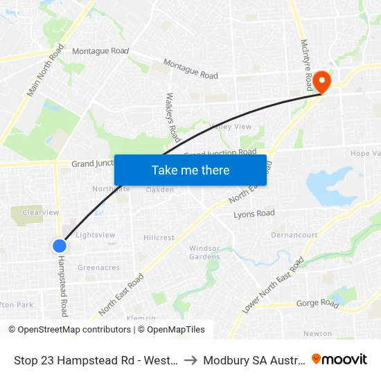 Stop 23 Hampstead Rd - West side to Modbury SA Australia map