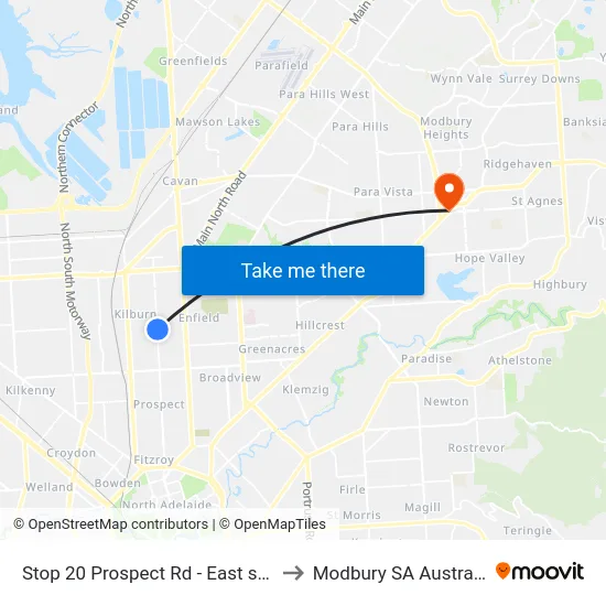 Stop 20 Prospect Rd - East side to Modbury SA Australia map