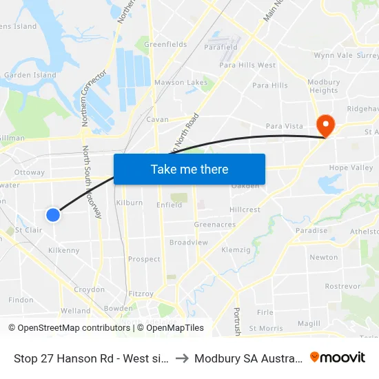 Stop 27 Hanson Rd - West side to Modbury SA Australia map