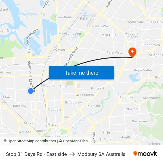 Stop 31 Days Rd - East side to Modbury SA Australia map