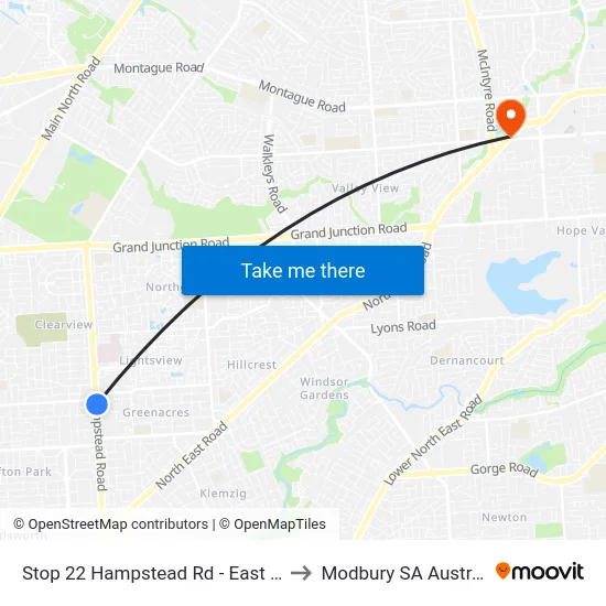 Stop 22 Hampstead Rd - East side to Modbury SA Australia map
