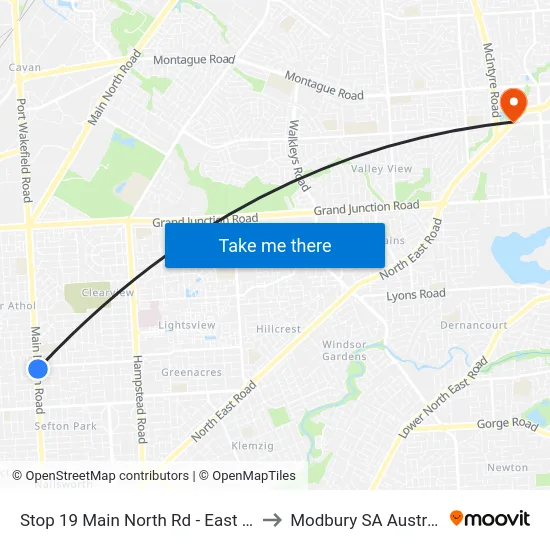 Stop 19 Main North Rd - East side to Modbury SA Australia map