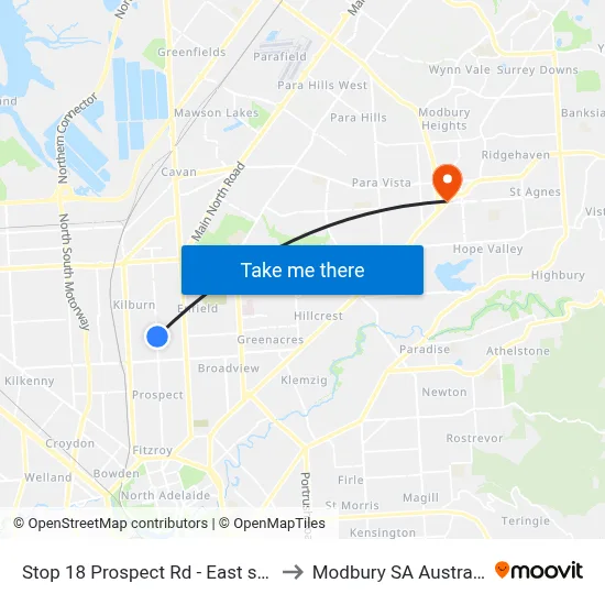Stop 18 Prospect Rd - East side to Modbury SA Australia map