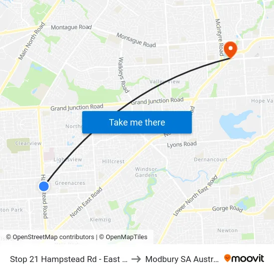 Stop 21 Hampstead Rd - East side to Modbury SA Australia map