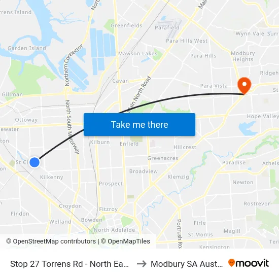 Stop 27 Torrens Rd - North East side to Modbury SA Australia map