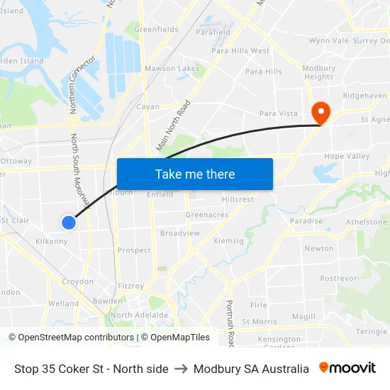 Stop 35 Coker St - North side to Modbury SA Australia map