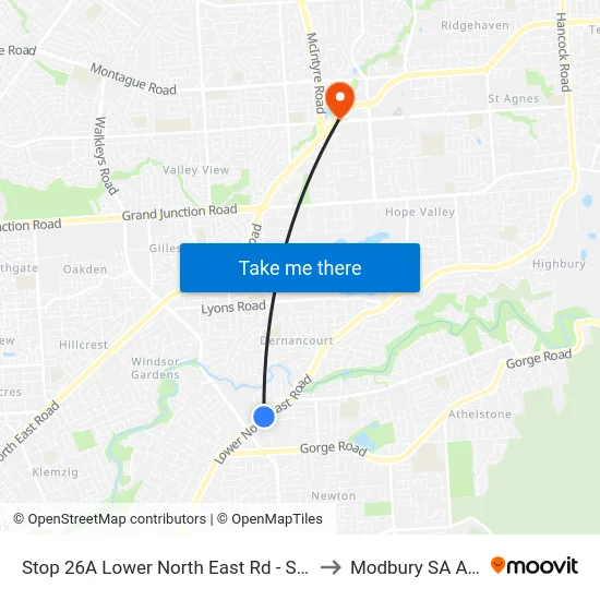 Stop 26A Lower North East Rd - South East side to Modbury SA Australia map
