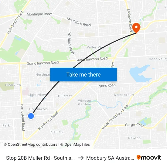 Stop 20B Muller Rd - South side to Modbury SA Australia map