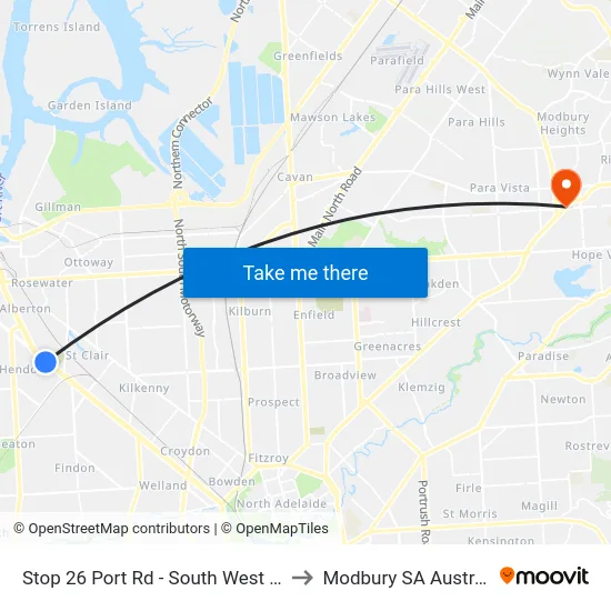 Stop 26 Port Rd - South West side to Modbury SA Australia map