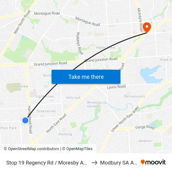 Stop 19 Regency Rd / Moresby Ave - North side to Modbury SA Australia map
