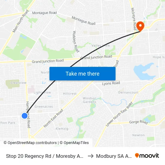 Stop 20 Regency Rd / Moresby Ave - South side to Modbury SA Australia map