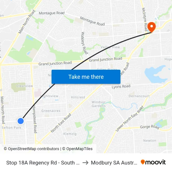 Stop 18A Regency Rd - South side to Modbury SA Australia map