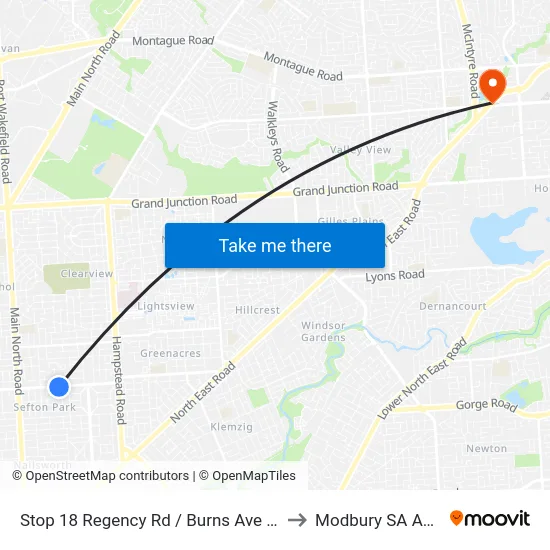 Stop 18 Regency Rd / Burns Ave - South side to Modbury SA Australia map