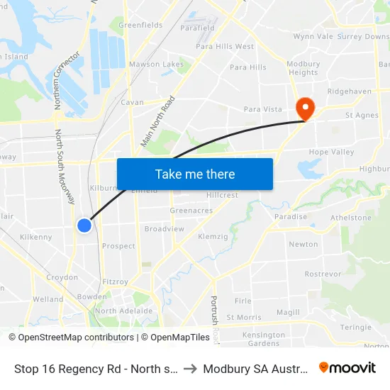 Stop 16 Regency Rd - North side to Modbury SA Australia map