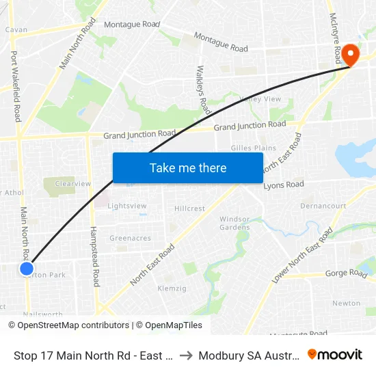 Stop 17 Main North Rd - East side to Modbury SA Australia map