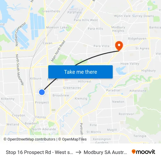 Stop 16 Prospect Rd - West side to Modbury SA Australia map