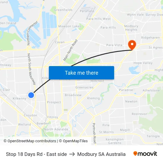 Stop 18 Days Rd - East side to Modbury SA Australia map