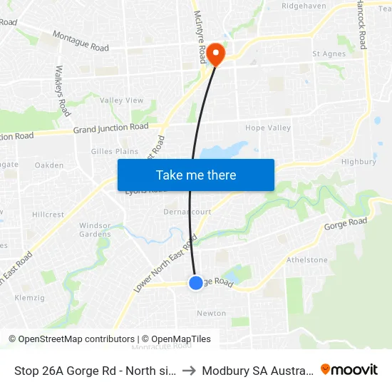 Stop 26A Gorge Rd - North side to Modbury SA Australia map