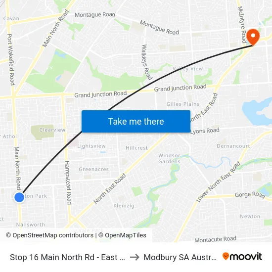 Stop 16 Main North Rd - East side to Modbury SA Australia map