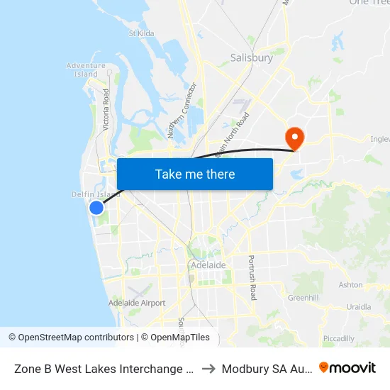 Zone B West Lakes Interchange - West side to Modbury SA Australia map