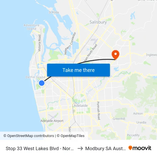 Stop 33 West Lakes Blvd - North side to Modbury SA Australia map