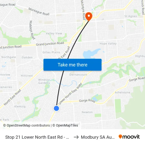 Stop 21 Lower North East Rd - West side to Modbury SA Australia map