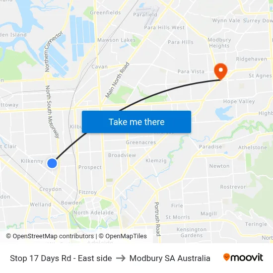 Stop 17 Days Rd - East side to Modbury SA Australia map