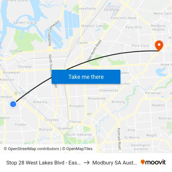 Stop 28 West Lakes Blvd - East side to Modbury SA Australia map