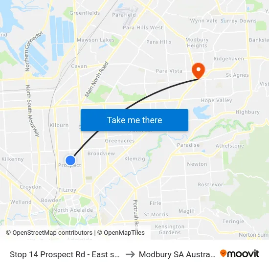 Stop 14 Prospect Rd - East side to Modbury SA Australia map