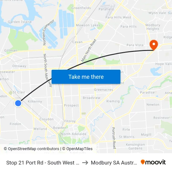 Stop 21 Port Rd - South West side to Modbury SA Australia map