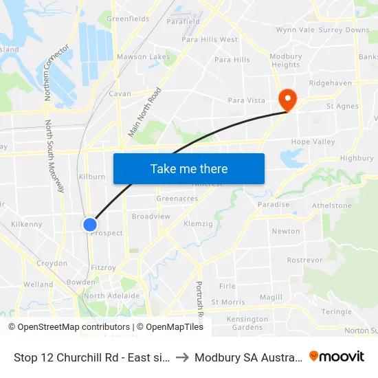 Stop 12 Churchill Rd - East side to Modbury SA Australia map