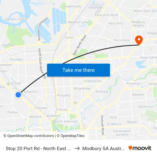 Stop 20 Port Rd - North East side to Modbury SA Australia map