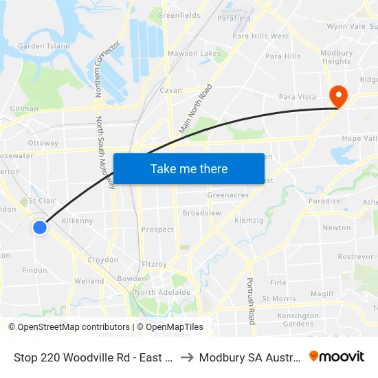 Stop 220 Woodville Rd - East side to Modbury SA Australia map