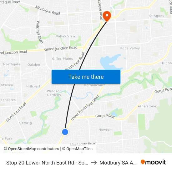 Stop 20 Lower North East Rd - South East side to Modbury SA Australia map