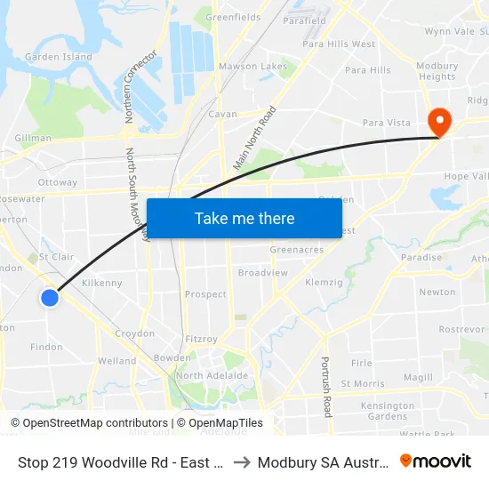 Stop 219 Woodville Rd - East side to Modbury SA Australia map