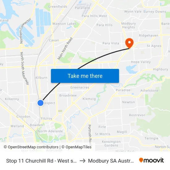 Stop 11 Churchill Rd - West side to Modbury SA Australia map