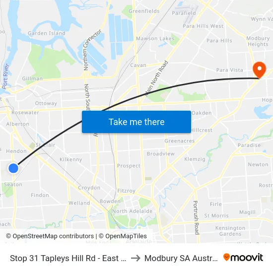 Stop 31 Tapleys Hill Rd - East side to Modbury SA Australia map