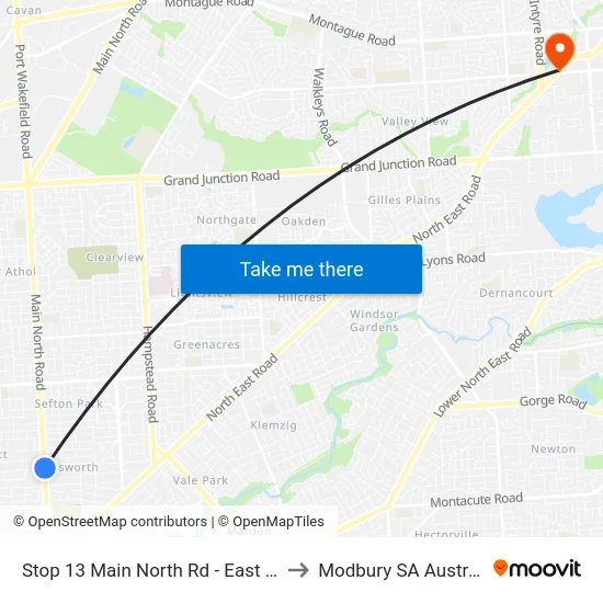 Stop 13 Main North Rd - East side to Modbury SA Australia map