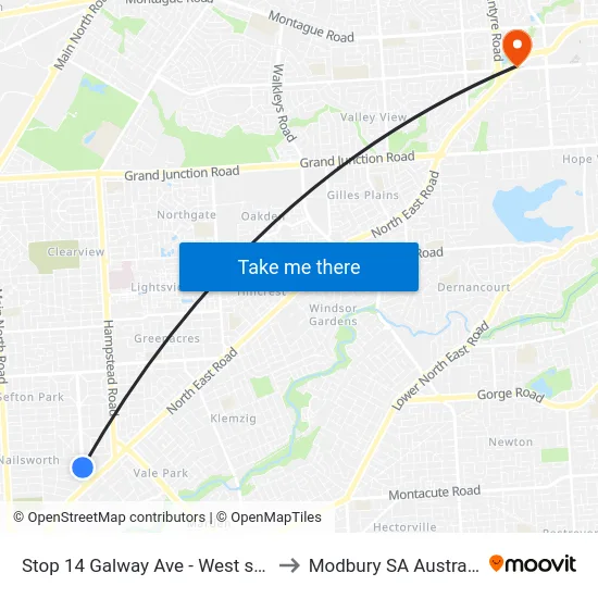 Stop 14 Galway Ave - West side to Modbury SA Australia map