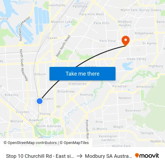 Stop 10 Churchill Rd - East side to Modbury SA Australia map
