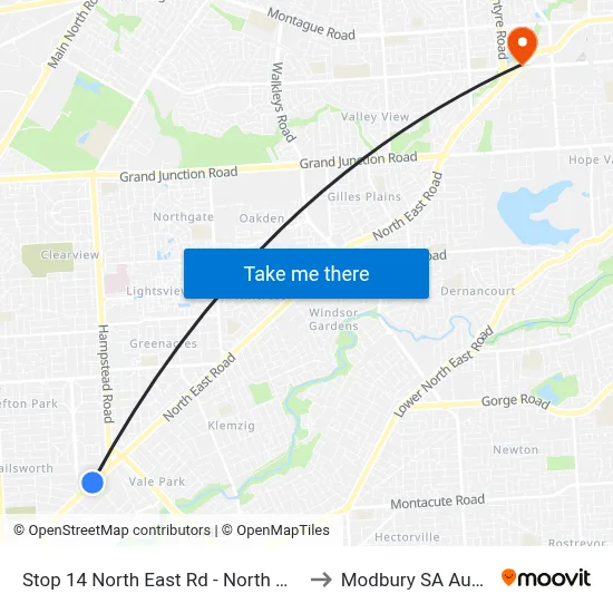 Stop 14 North East Rd - North West side to Modbury SA Australia map