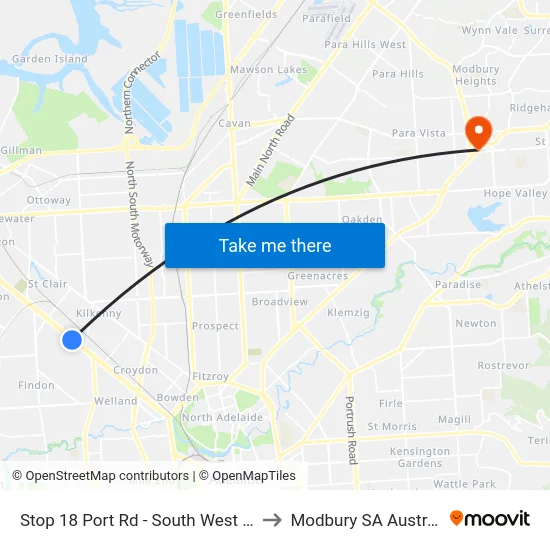 Stop 18 Port Rd - South West side to Modbury SA Australia map