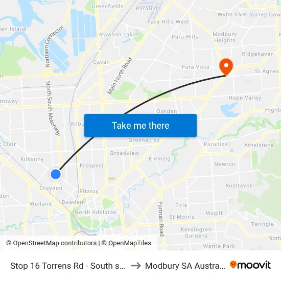 Stop 16 Torrens Rd - South side to Modbury SA Australia map