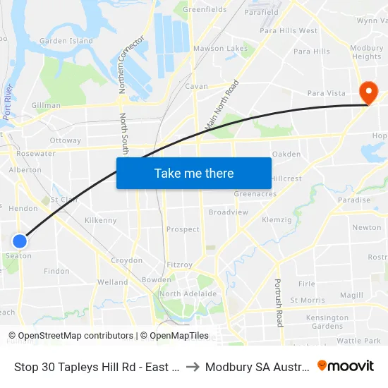 Stop 30 Tapleys Hill Rd - East side to Modbury SA Australia map