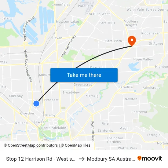 Stop 12 Harrison Rd - West side to Modbury SA Australia map
